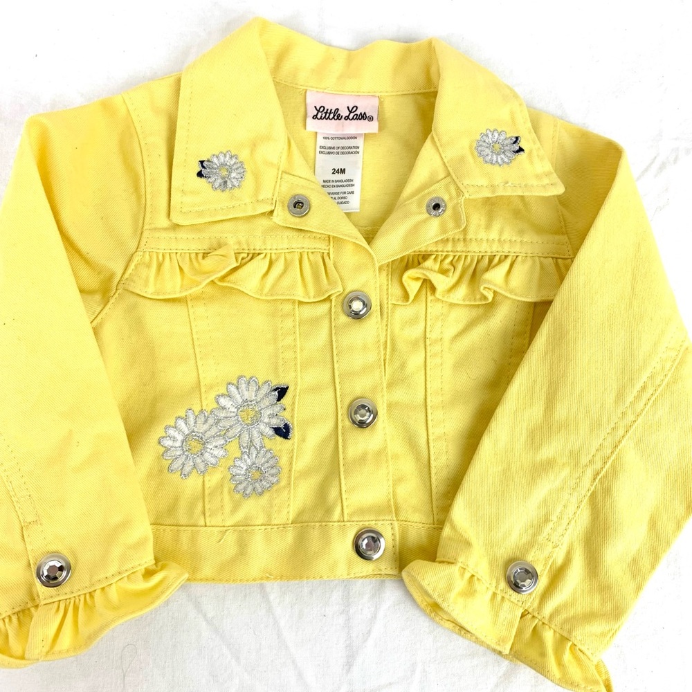 Darling Little Lass Yellow Jean Jacket with Purple Butterfly Skirt 24 months - Picture 3 of 9